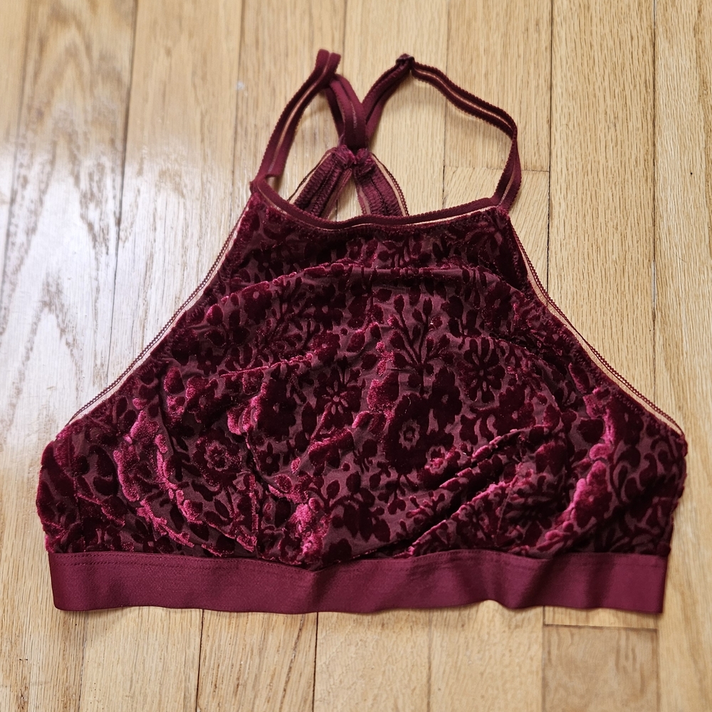 New Aerie Burgundy Velvet Floral Bralette